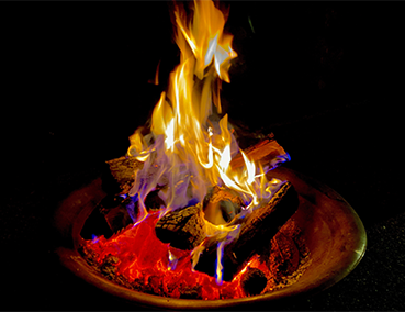 firepit burning at night